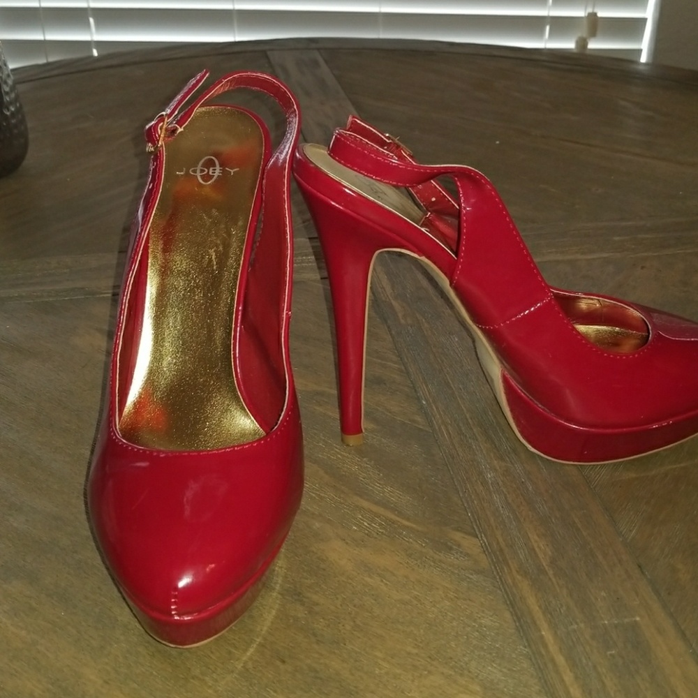 Red sling back heels
